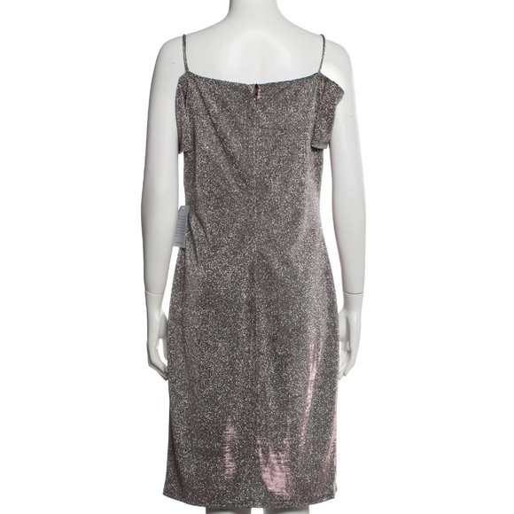 NWT MARINA Silvery Pink Square Neckline, Off-The-Shoulder Dress, Size M - Picture 8 of 10